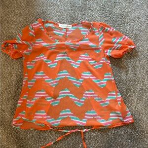 Patterned Orange Sheer Blouse